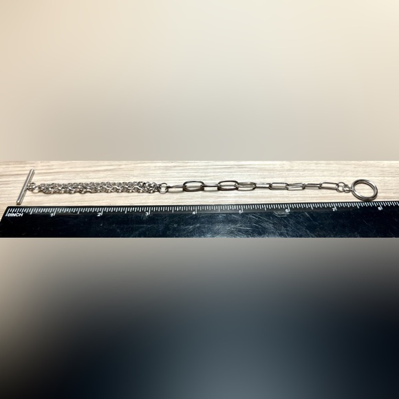 Asymmetrical Stainless Steel Paper Clip Toggle Bracelet, 8” - Picture 5 of 5